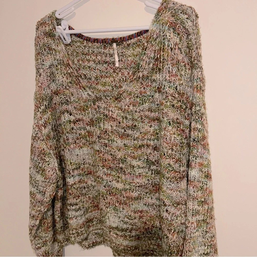 Free People Multi Color Knit Highland V-Neck Sweater in Mendocino Combo